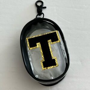 5/$15 T Monogram Storage Case Clear Black Gold Clip On